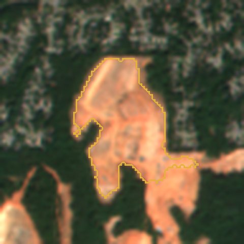 Satellite view in October 2026: 33 acres of bare red clay outlined in gold